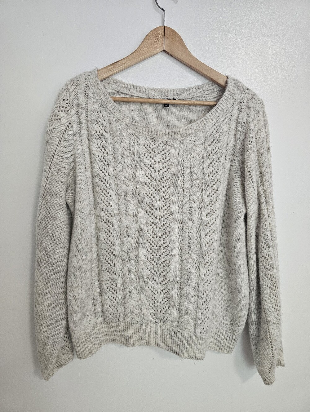 Dynamite Knit Sweater Wool Mohair Blend Pointelle Cream Ecru XL